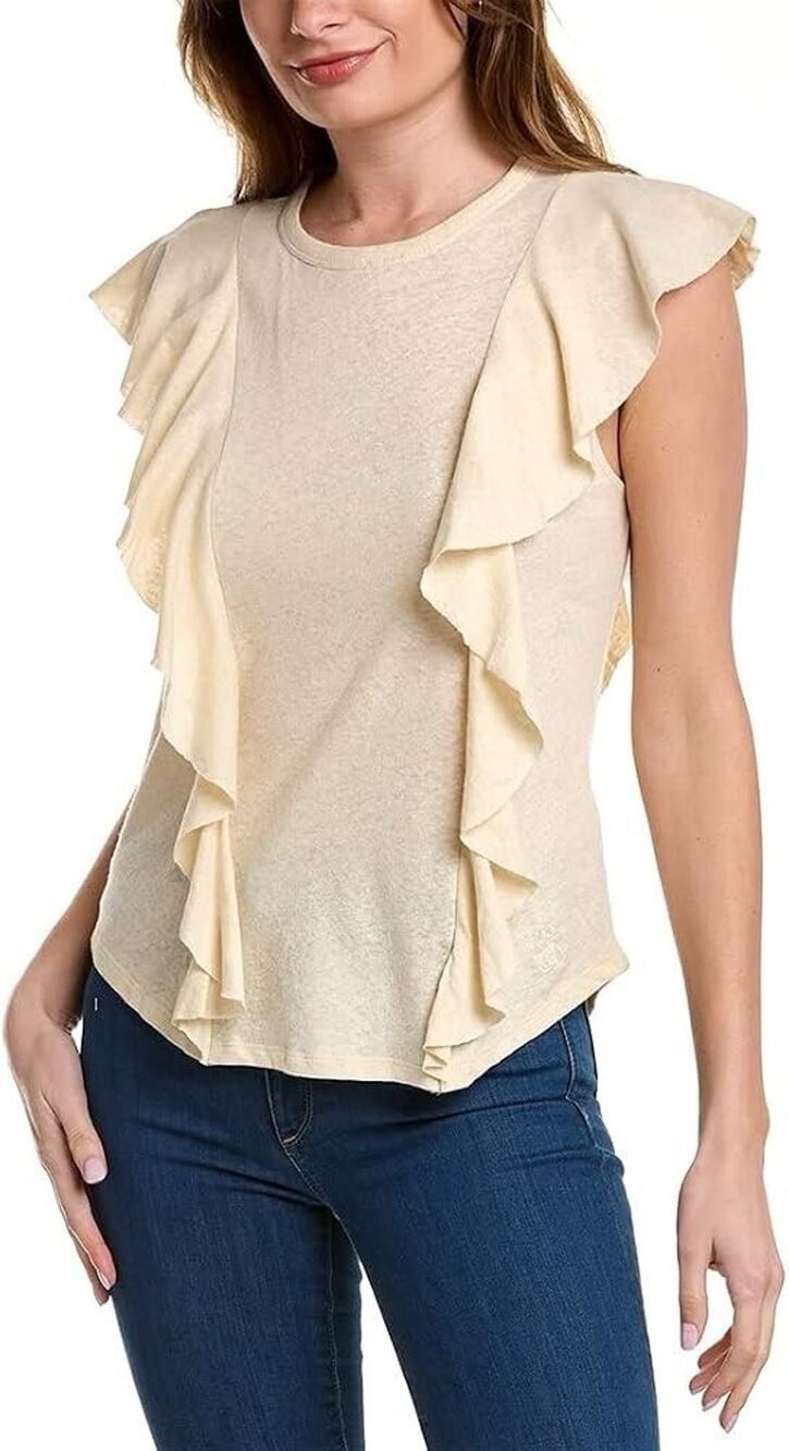 Ted Baker Kathley Ruffled Cotton Linen Blend Tank Top Size 3 Nautical Cottage